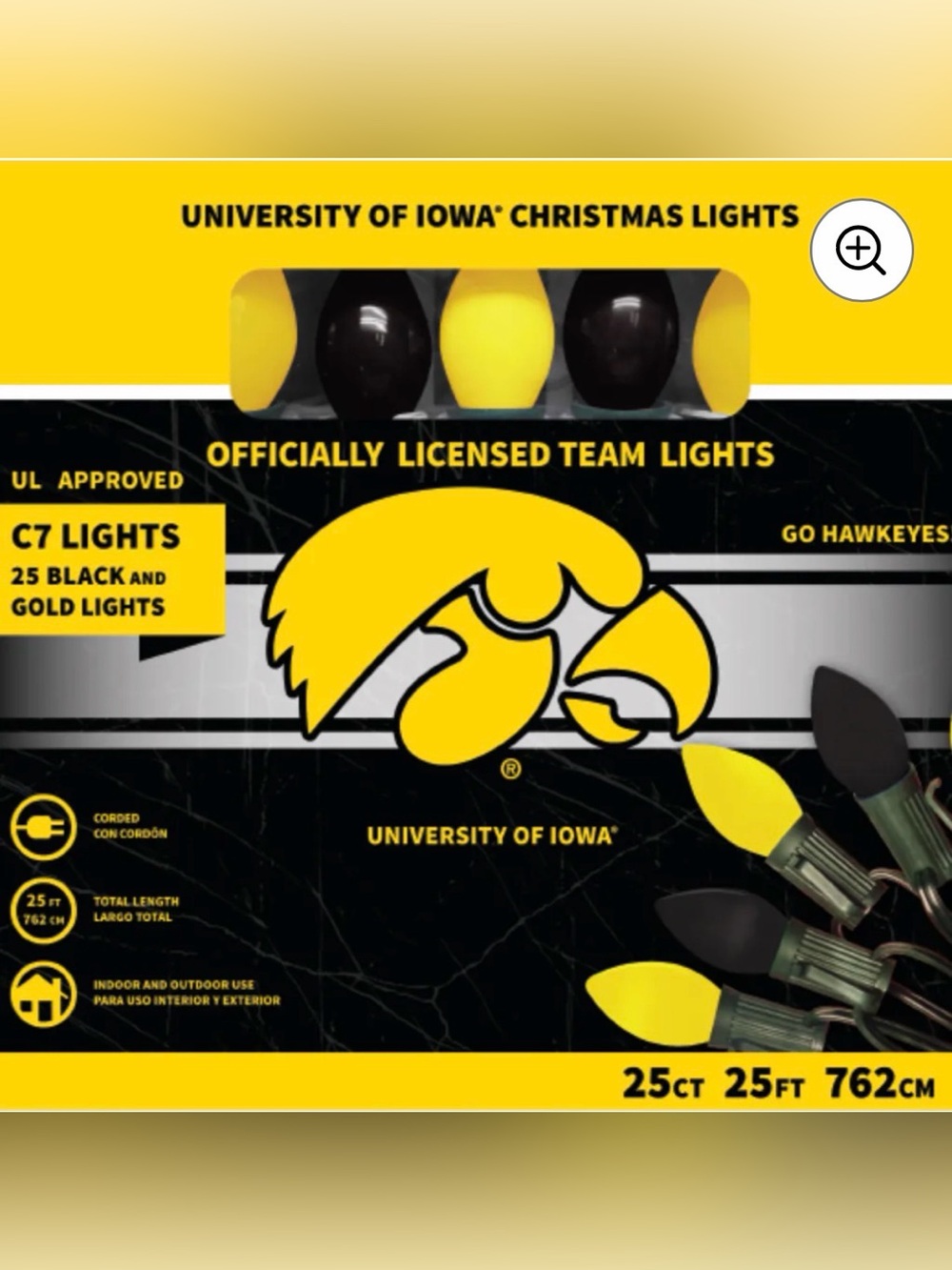 Fanatics University of Iowa Hawkeyes Black and Gold 25ft String Lights